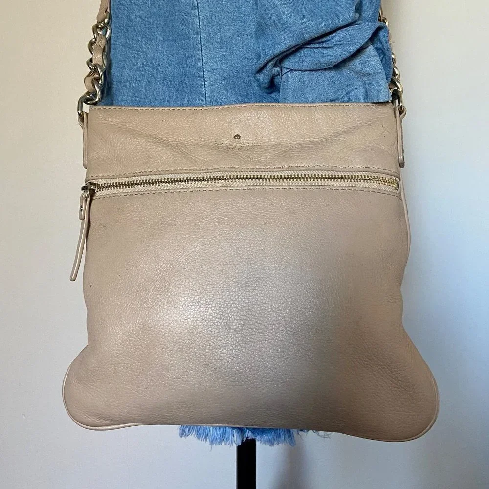 Vintage Kate Spade Beige Leather Shoulder Crossbody Street Bag tan